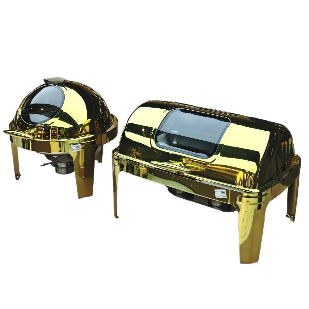 Home Kitchenware Gold Round 6L Food Warmers Wedding Luxury Stainless Steel Hot Pot Food Warmer Set