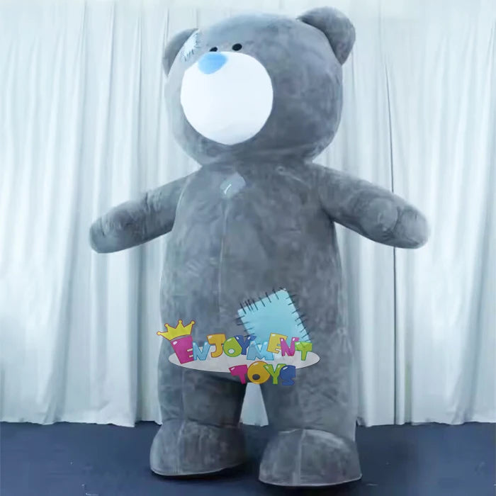 Adult Gray Inflatable Plush Patch Teddy Bear Mascot Costume for Cosplay at Halloween and Christmas Parties Party Supplies