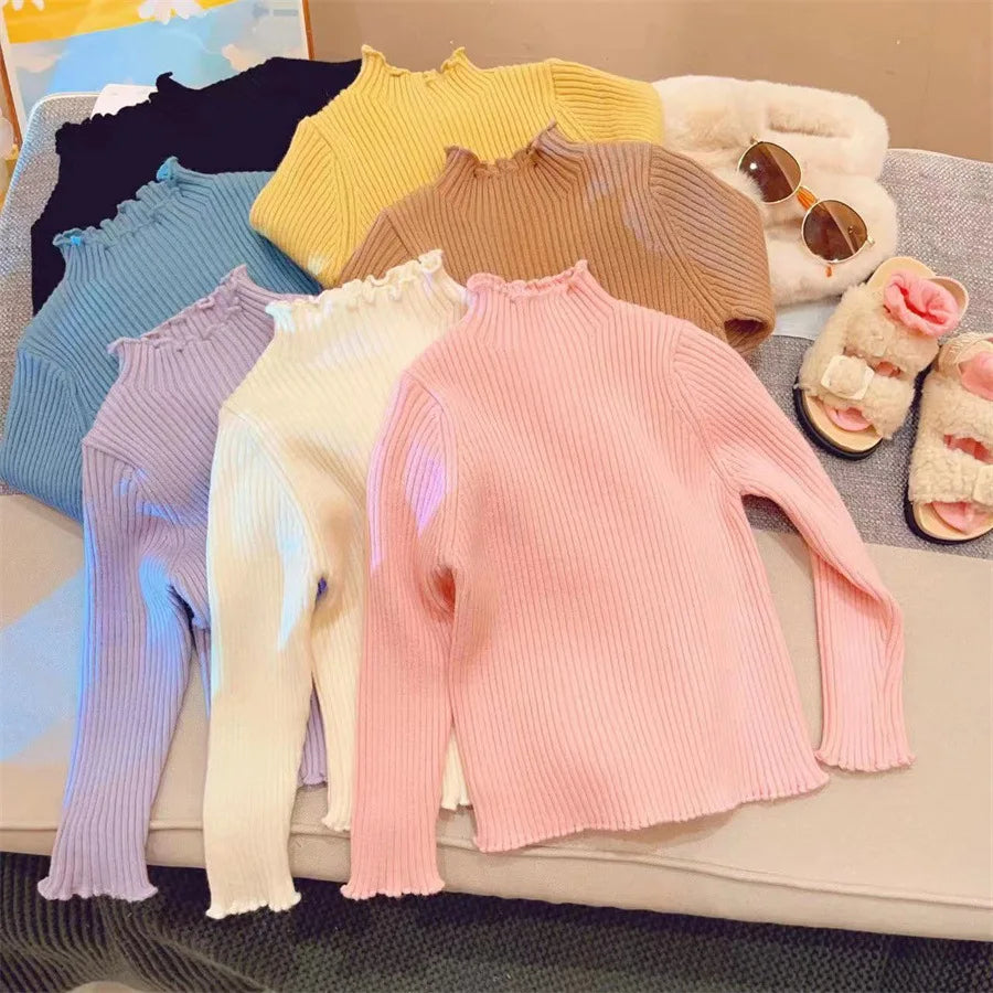 Wholesale Classic Half High Neck Kids Clothing Colorful Solid Baby Girl Pullover Sweater