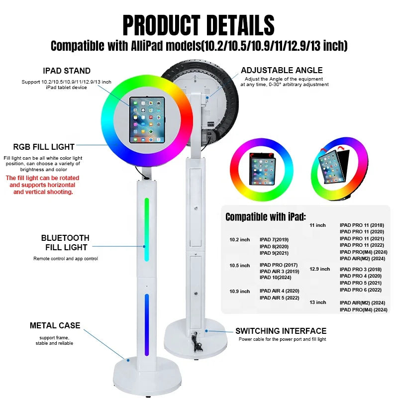 Party Supplies Ring Light Rotate Photo Booth Shell Support Pro Air iPad Photo Booth Shell with USA Warehouse