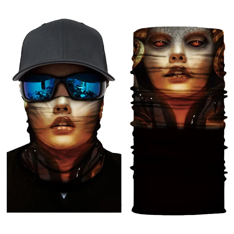 3D Printed Outdoor Sun Protection Neck Gaiter Funny Seamless Bandana Scarf in Polyester for Parties
