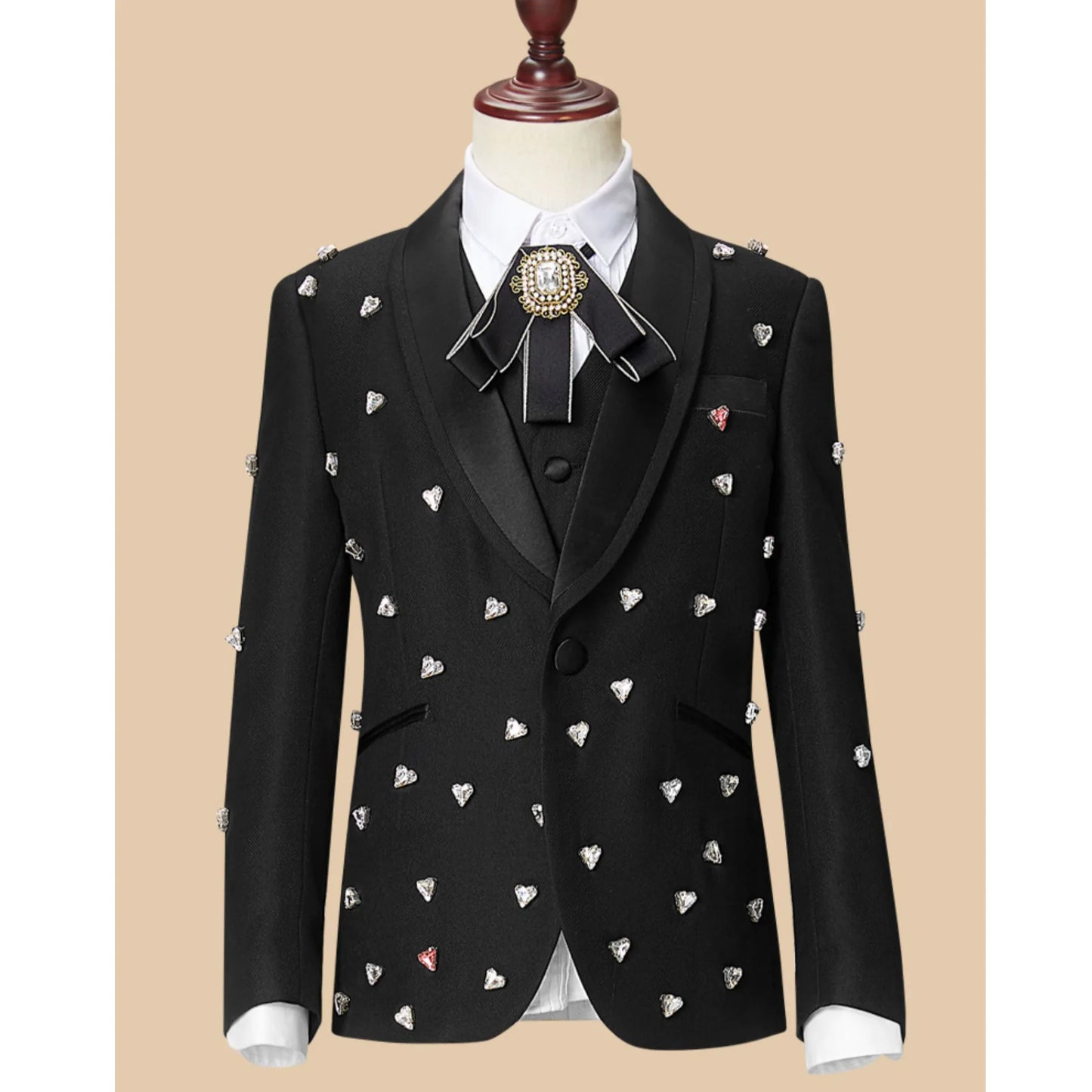 Top Grade Hand Embroidery Children Clothing Show Boy's Suits Black Decoration Kids Clothing