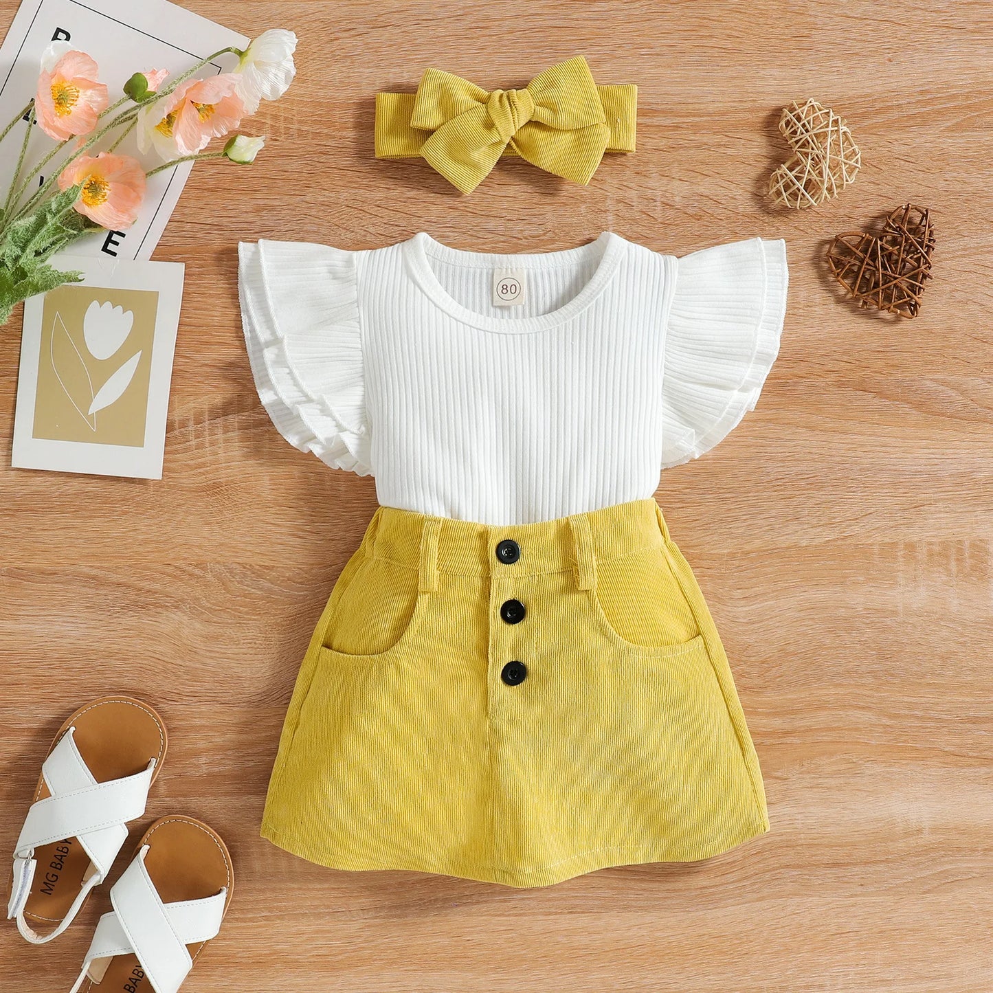 Kids Clothing Summer Baby Girls Clothes T-shirt+skirt+hairband 3pcs Outfit Fashion Suit Casual Children's Clothing Sets