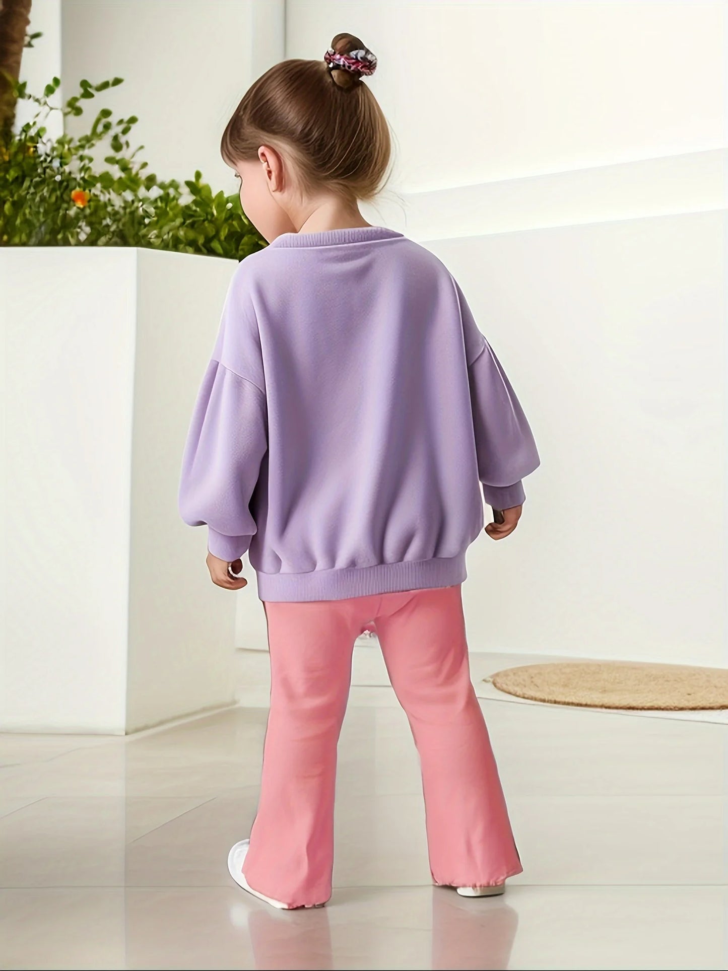 Pink  Fashionable Girls Flared Leggings Casual Cotton Print Kids Clothing Bell Bottom Capris for Spring/Summer Season