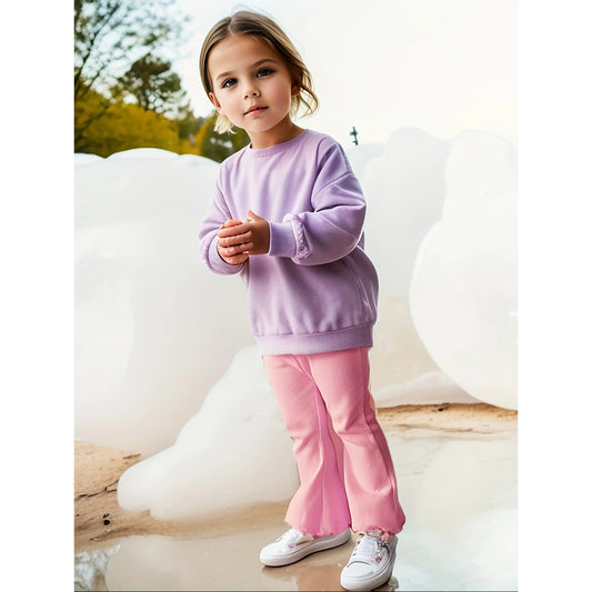 Pink  Fashionable Girls Flared Leggings Casual Cotton Print Kids Clothing Bell Bottom Capris for Spring/Summer Season