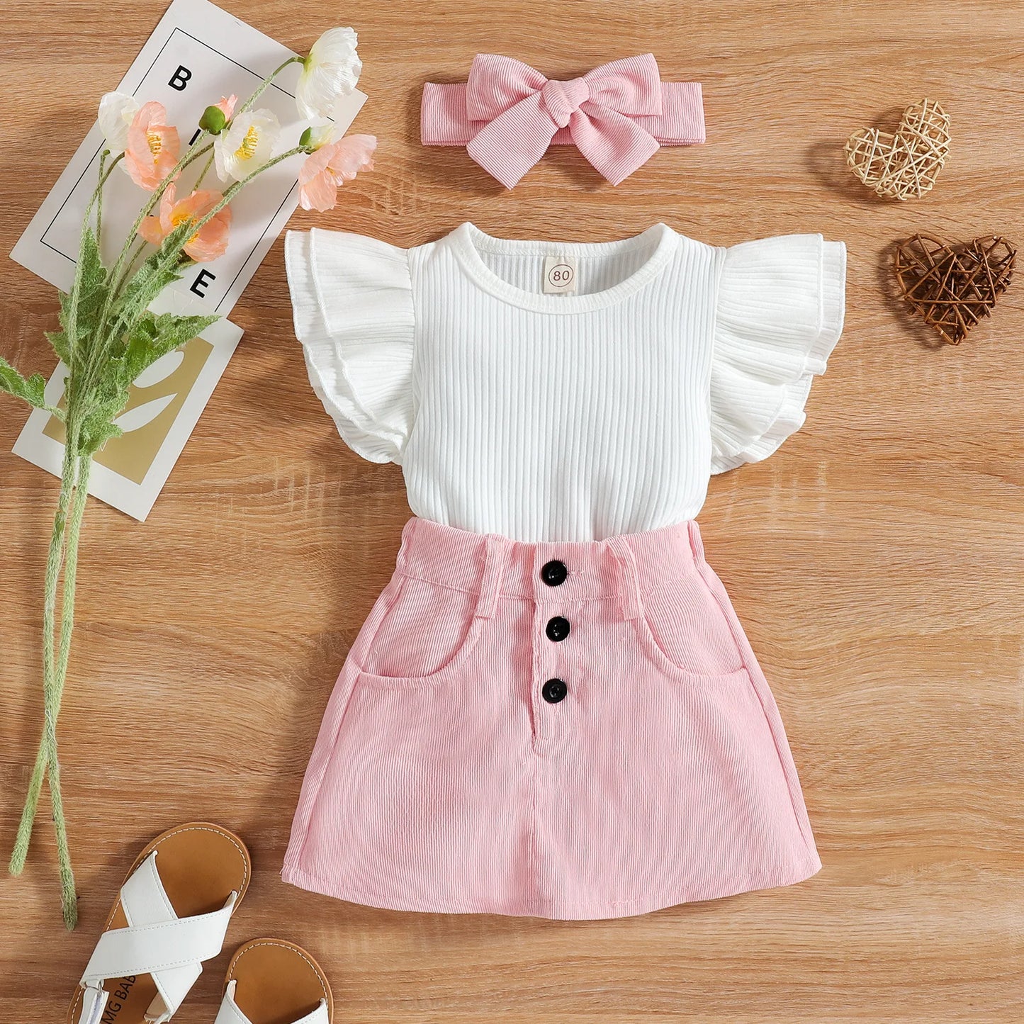 Kids Clothing Summer Baby Girls Clothes T-shirt+skirt+hairband 3pcs Outfit Fashion Suit Casual Children's Clothing Sets