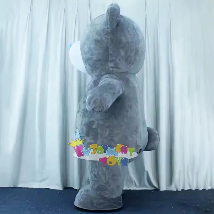 Adult Gray Inflatable Plush Patch Teddy Bear Mascot Costume for Cosplay at Halloween and Christmas Parties Party Supplies
