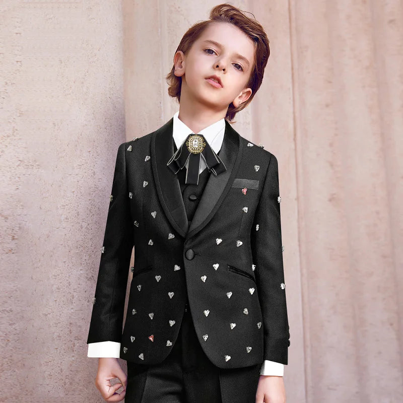 Top Grade Hand Embroidery Children Clothing Show Boy's Suits Black Decoration Kids Clothing