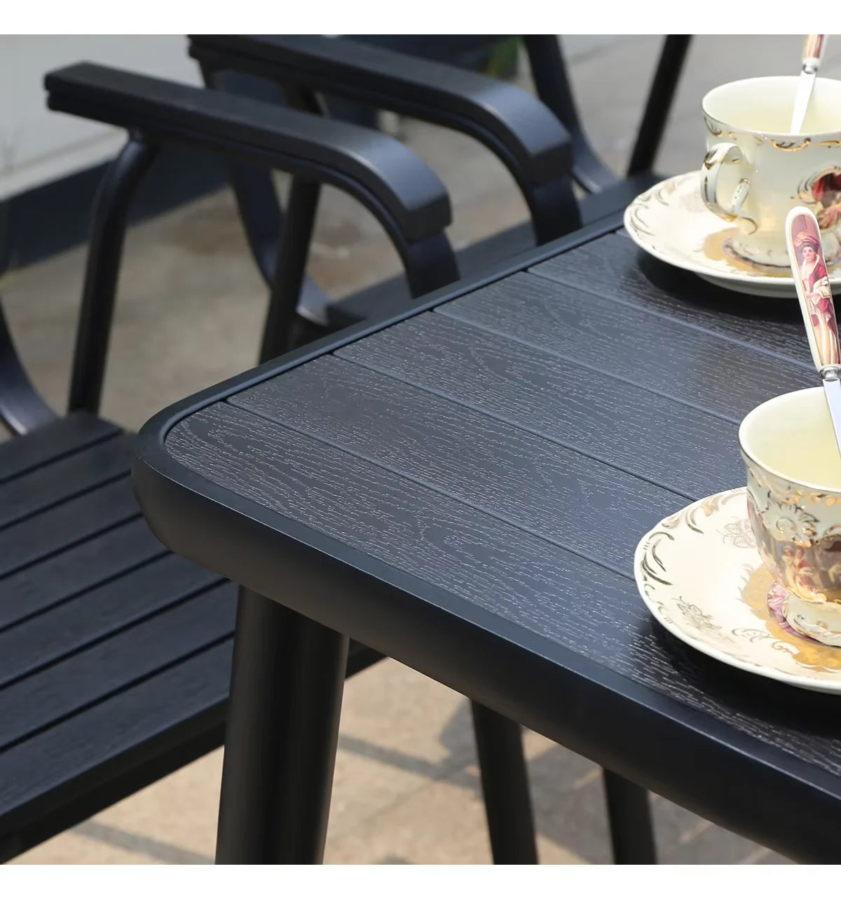 Rectangular Outdoor Dining Table Black Square Table for Garden Leisure Outdoor Table Metal Iron Modern Furniture