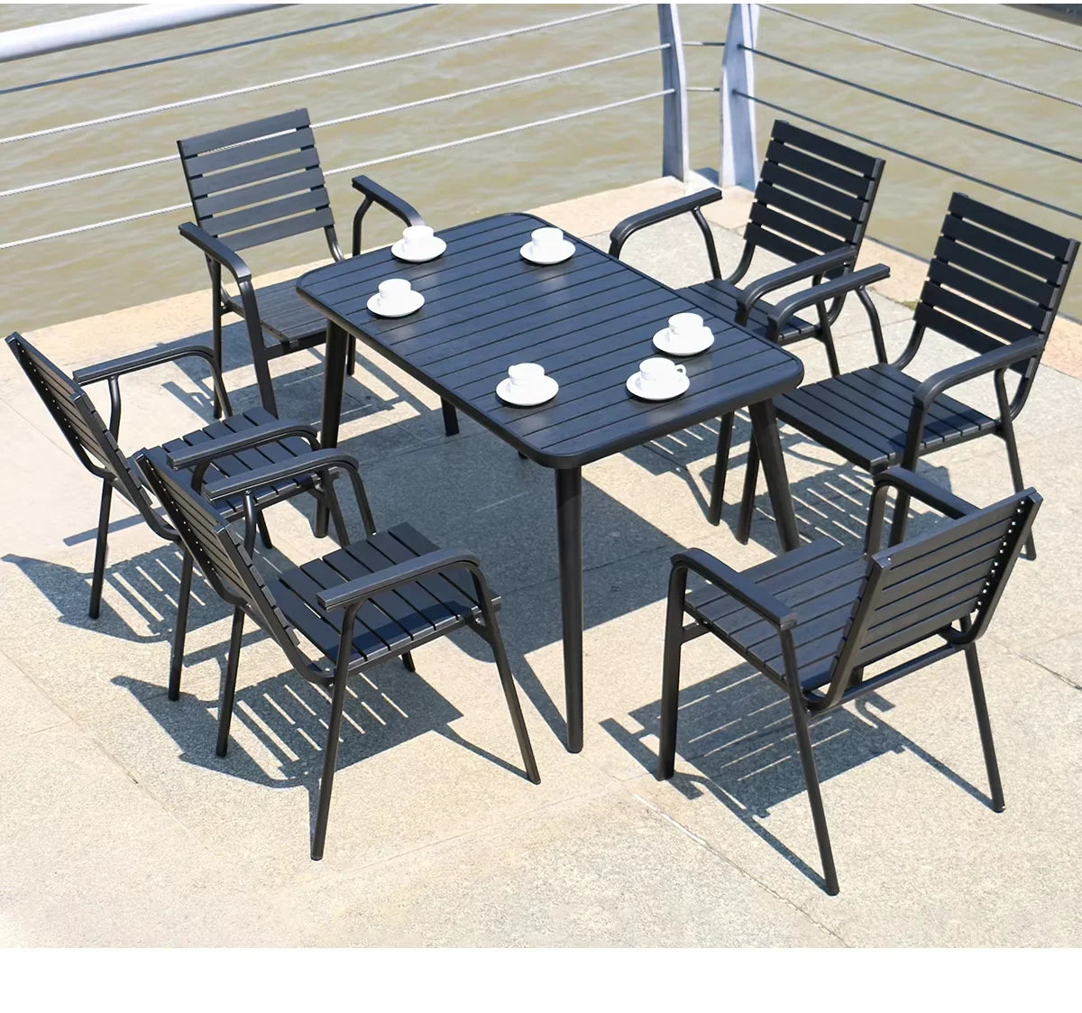 Rectangular Outdoor Dining Table Black Square Table for Garden Leisure Outdoor Table Metal Iron Modern Furniture