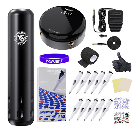 Mast Tattoo Machine Driving Structure 3.5mm Stroke Circle Round OLED Power Supply Cartridge Needles Kit Tattoo Supplies Set