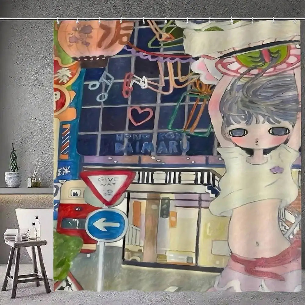 Aya Takano Art Shower Curtains 180cm Polyester Modern Style Bathroom Curtain With Hooks Waterproof Funny Shower Curtain