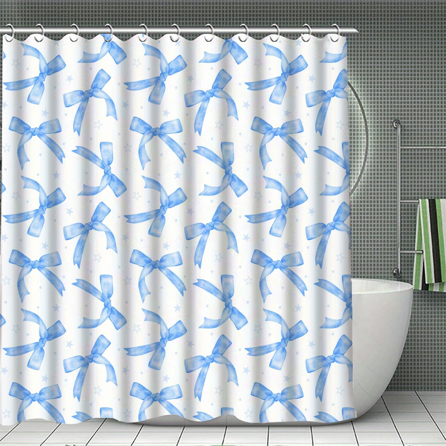 Blue Bowknot Curtains Shower Curtain Set for Bathroom Modern Bath Rug Decor For Bathroom Shower Curtains Multi-Size With 12Hooks