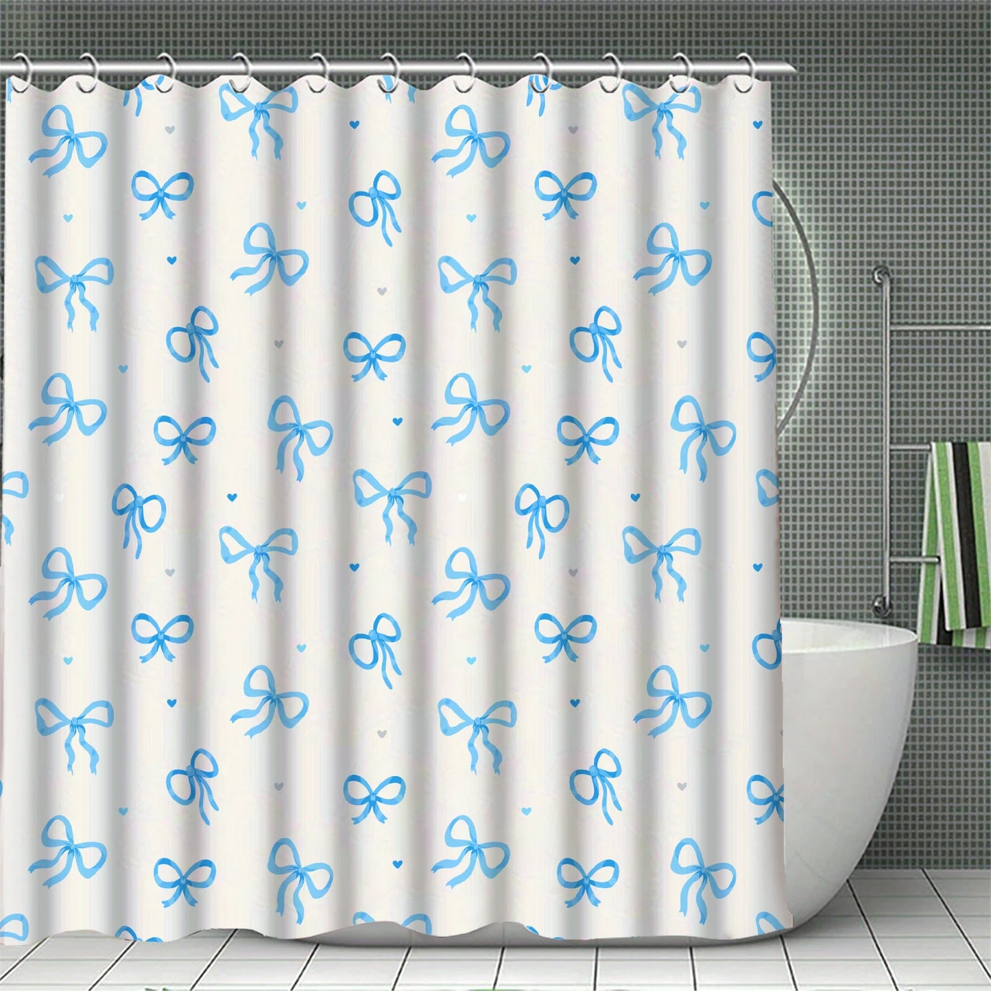 Blue Bowknot Curtains Shower Curtain Set for Bathroom Modern Bath Rug Decor For Bathroom Shower Curtains Multi-Size With 12Hooks