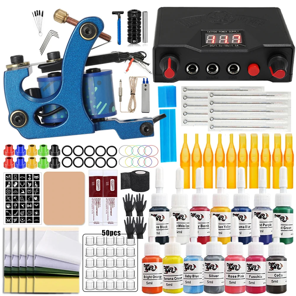 Coils Tattoo Machines Kit Cheap Beginner Tattoo Kit with Power Supply Tattoo Needles Body Arts Supplies for Liner Shader Machine