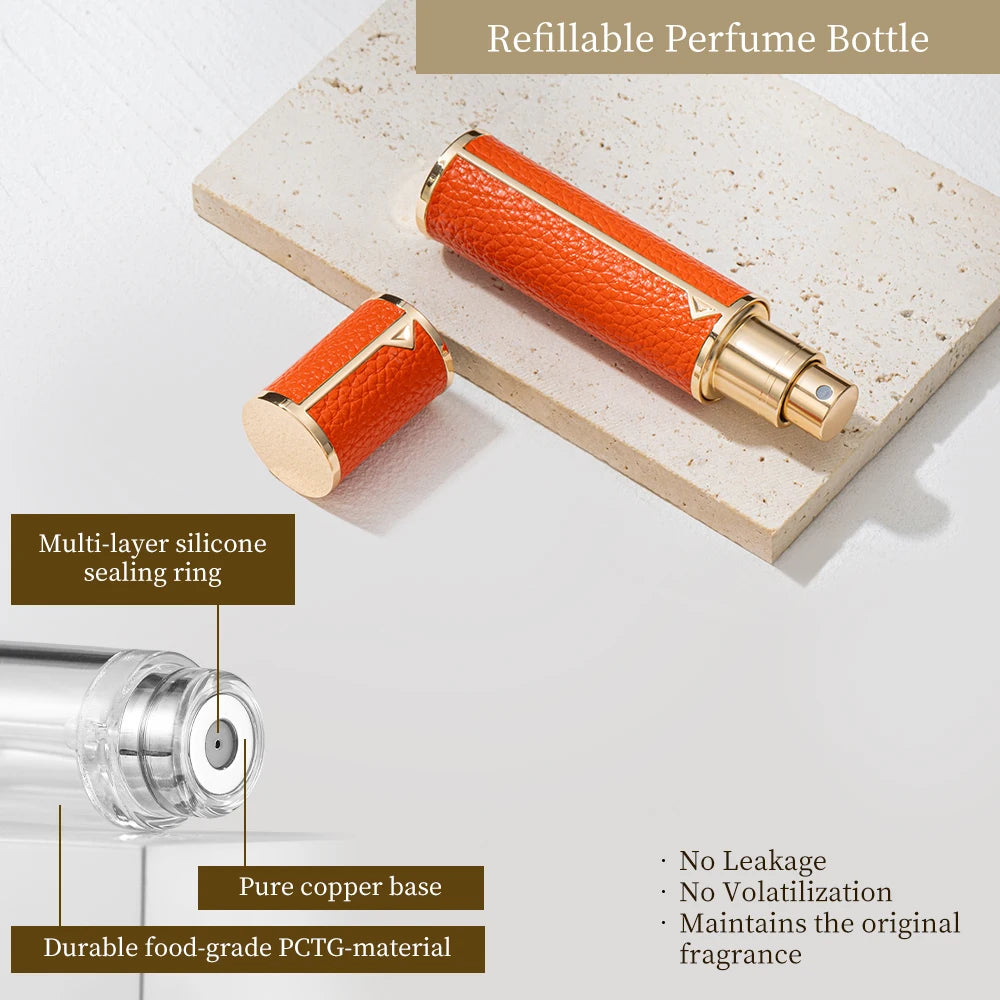 5/8/10ml PU leather mini perfume Atomizer Bottle Sprayer Suitable for Boarding Tight Sealing Travel Customized Refillable Bottle