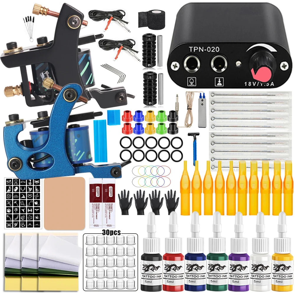 Coils Tattoo Machines Kit Cheap Beginner Tattoo Kit with Power Supply Tattoo Needles Body Arts Supplies for Liner Shader Machine