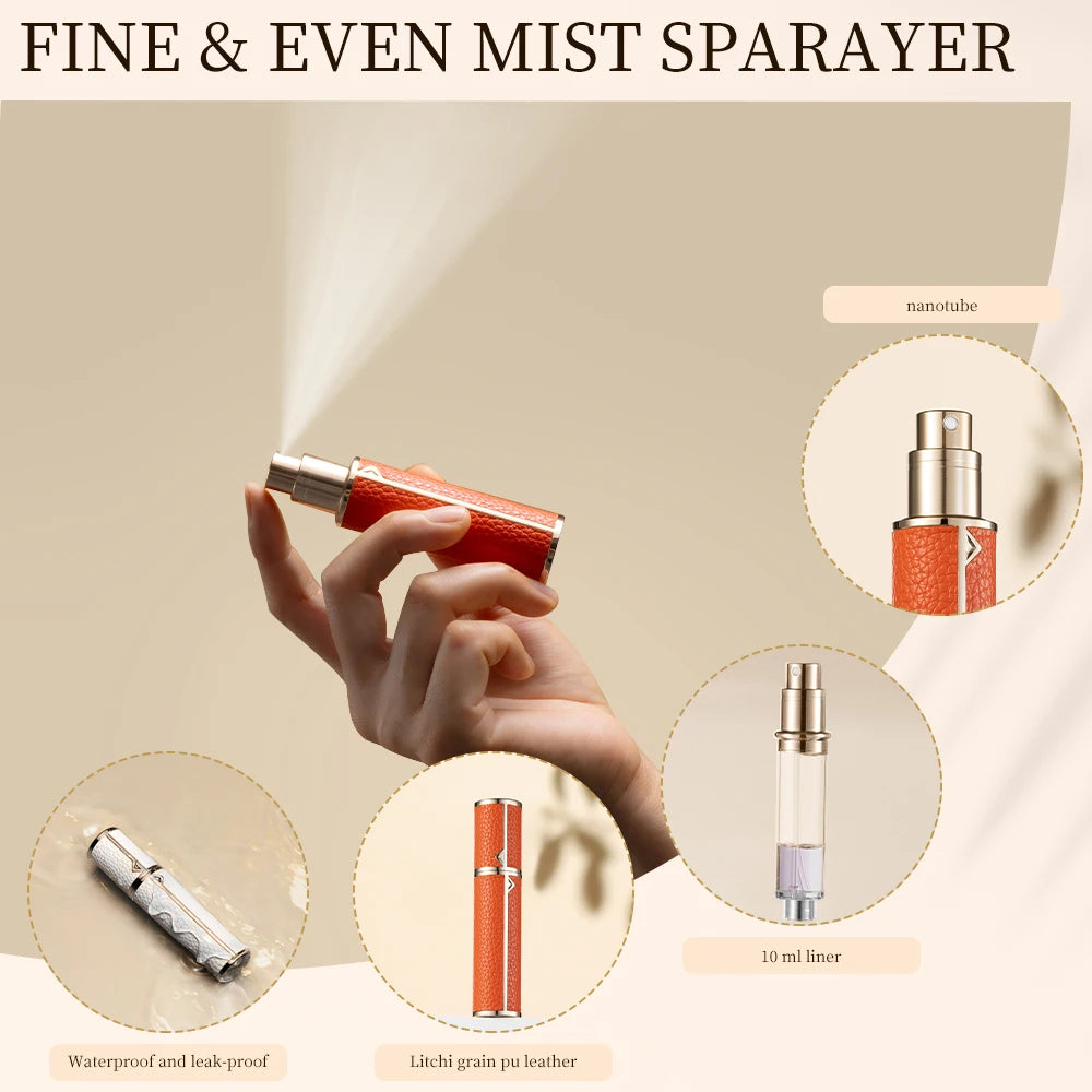 5/8/10ml PU leather mini perfume Atomizer Bottle Sprayer Suitable for Boarding Tight Sealing Travel Customized Refillable Bottle