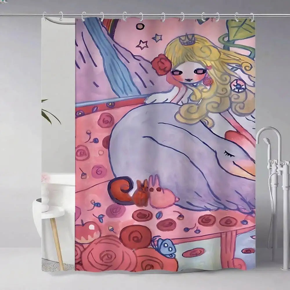 Aya Takano Art Shower Curtains 180cm Polyester Modern Style Bathroom Curtain With Hooks Waterproof Funny Shower Curtain