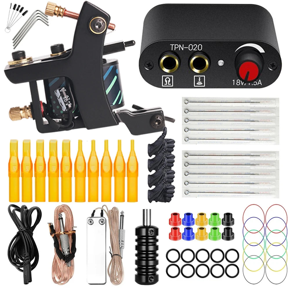 Coils Tattoo Machines Kit Cheap Beginner Tattoo Kit with Power Supply Tattoo Needles Body Arts Supplies for Liner Shader Machine