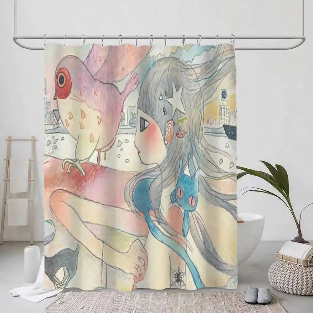 Aya Takano Art Shower Curtains 180cm Polyester Modern Style Bathroom Curtain With Hooks Waterproof Funny Shower Curtain