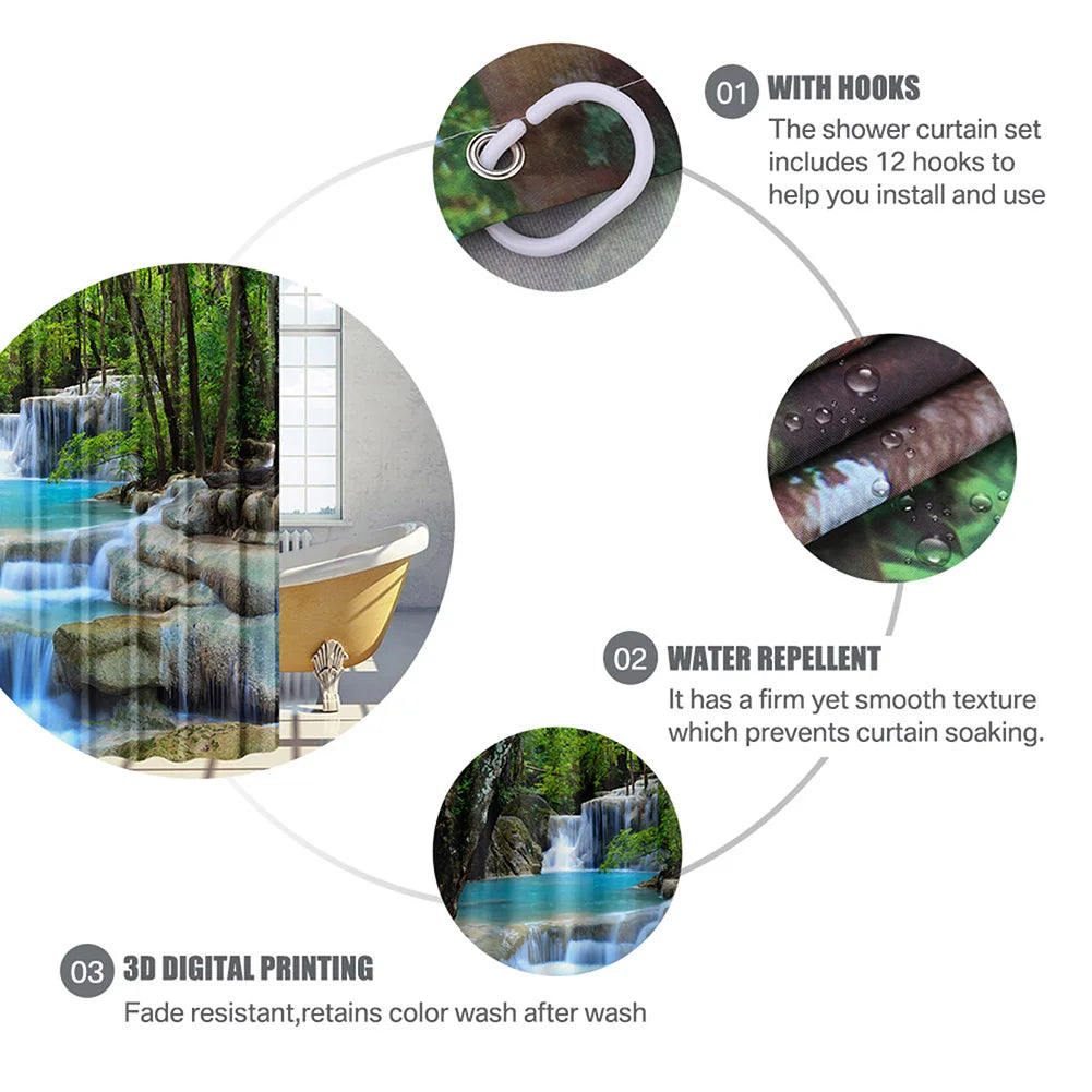 Nature Shower Curtains Woodland Bath Curtain Polyester Cloth Fabric Bathroom Partition with Hooks Scenic Decor Shower Curtain
