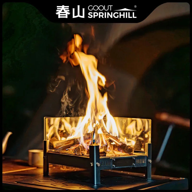 Goout Springhill Outdoor Camping  Stove Campfire Camping Heating Fire Viewing Fireplace Outdoor Glass Burning Table Folding Wood
