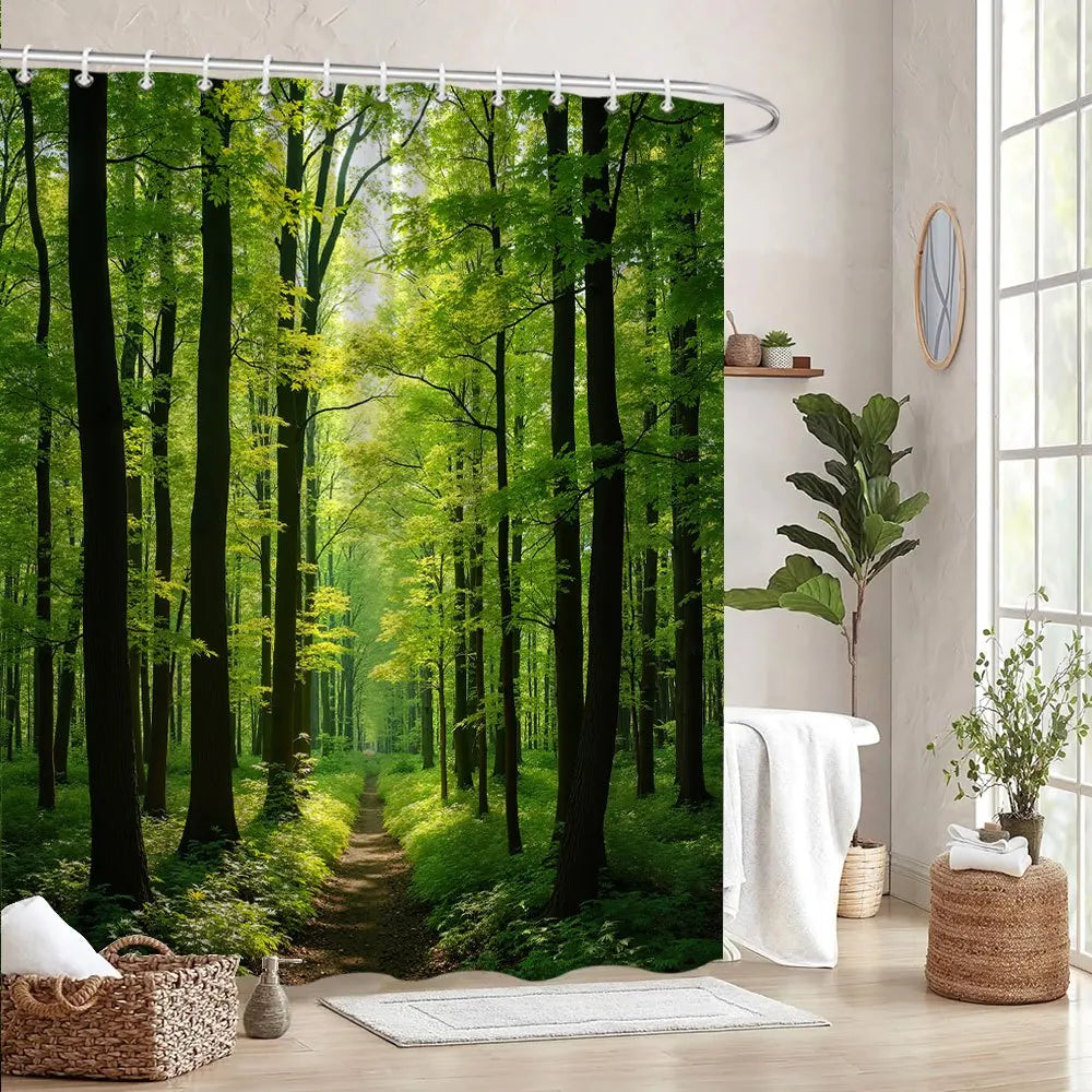 Sunny Forest Path Waterproof Shower Curtain for Bathroom Decor