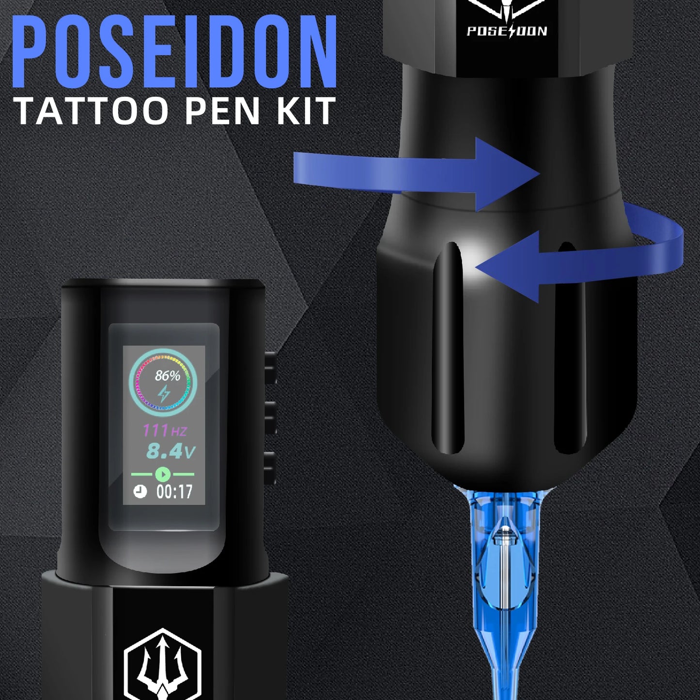 Tattoo Kit Or Tattoo Machnie POSEIDON New Cool Tattoo Pen Kit For Permanent Makeup Tattoo Machine Kit Wireless Tattoo Gun Kit