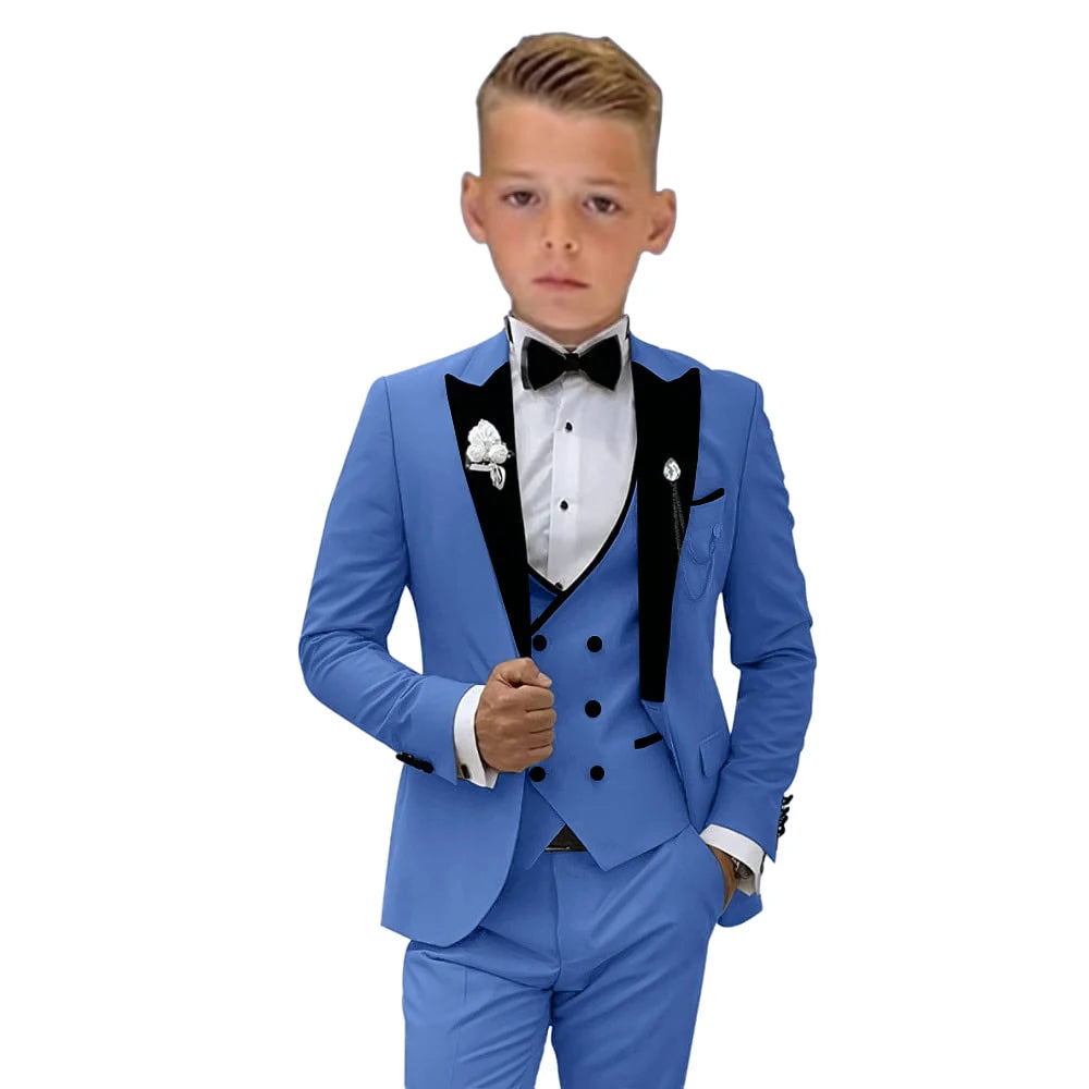 Elegant Burgundy Boy's Suit Set for Wedding, 3 Pieces Suit Set Elagent Tuxedo Sets Blazer Vest Pants Kids Photo Shot Oufit