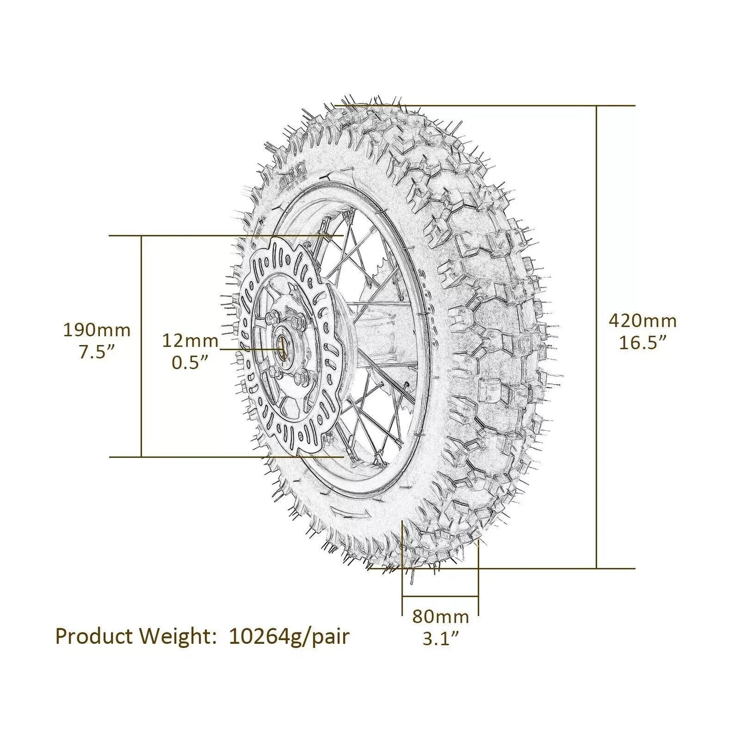 TDPRO 10" Rear Wheel 3.00-10 Rim Tire Tyre Disc Brake Wheel fo Dirt Pit Bike 50cc 70cc 90 Motorcycle