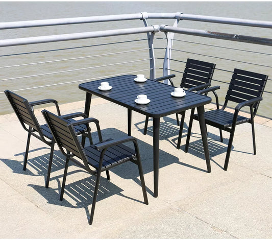 Rectangular Outdoor Dining Table Black Square Table for Garden Leisure Outdoor Table Metal Iron Modern Furniture