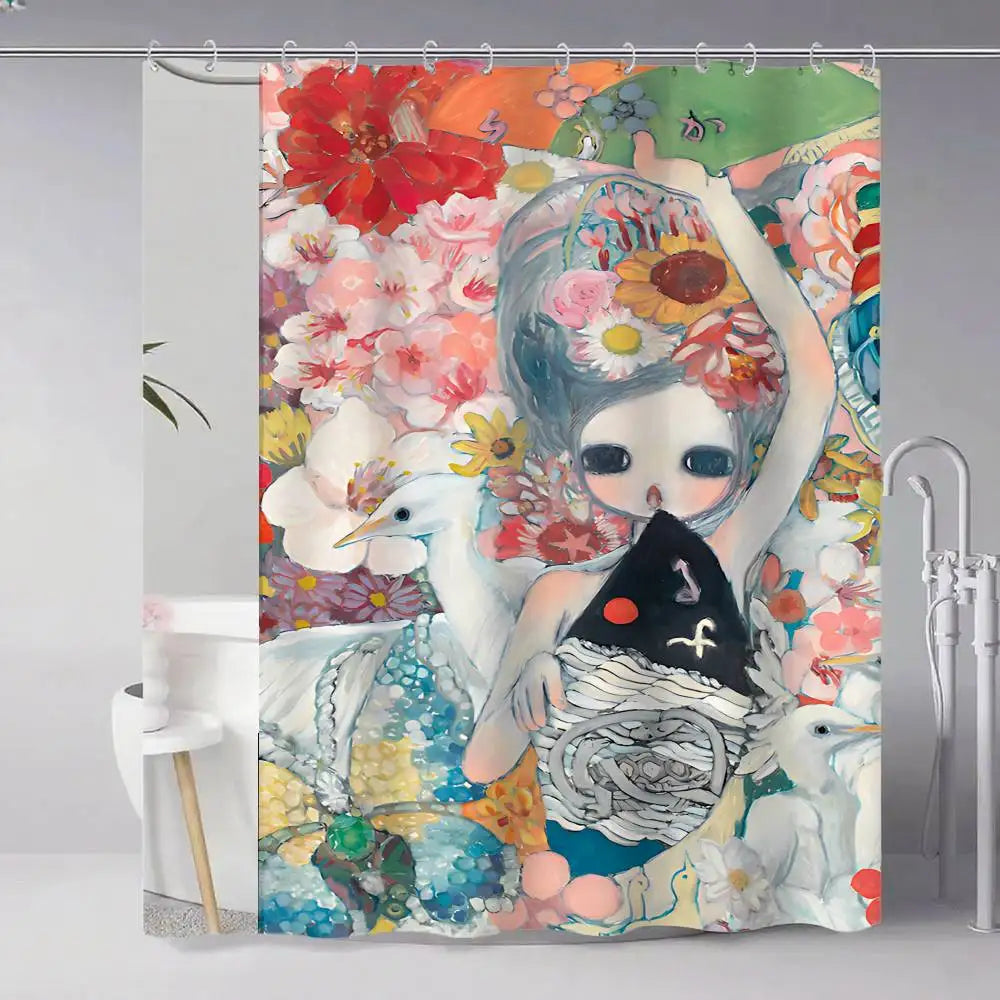 Aya Takano Art Shower Curtains 180cm Polyester Modern Style Bathroom Curtain With Hooks Waterproof Funny Shower Curtain