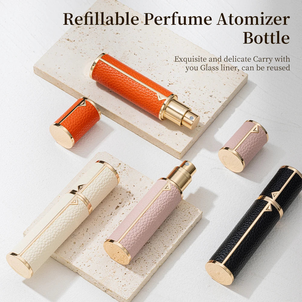 5/8/10ml PU leather mini perfume Atomizer Bottle Sprayer Suitable for Boarding Tight Sealing Travel Customized Refillable Bottle