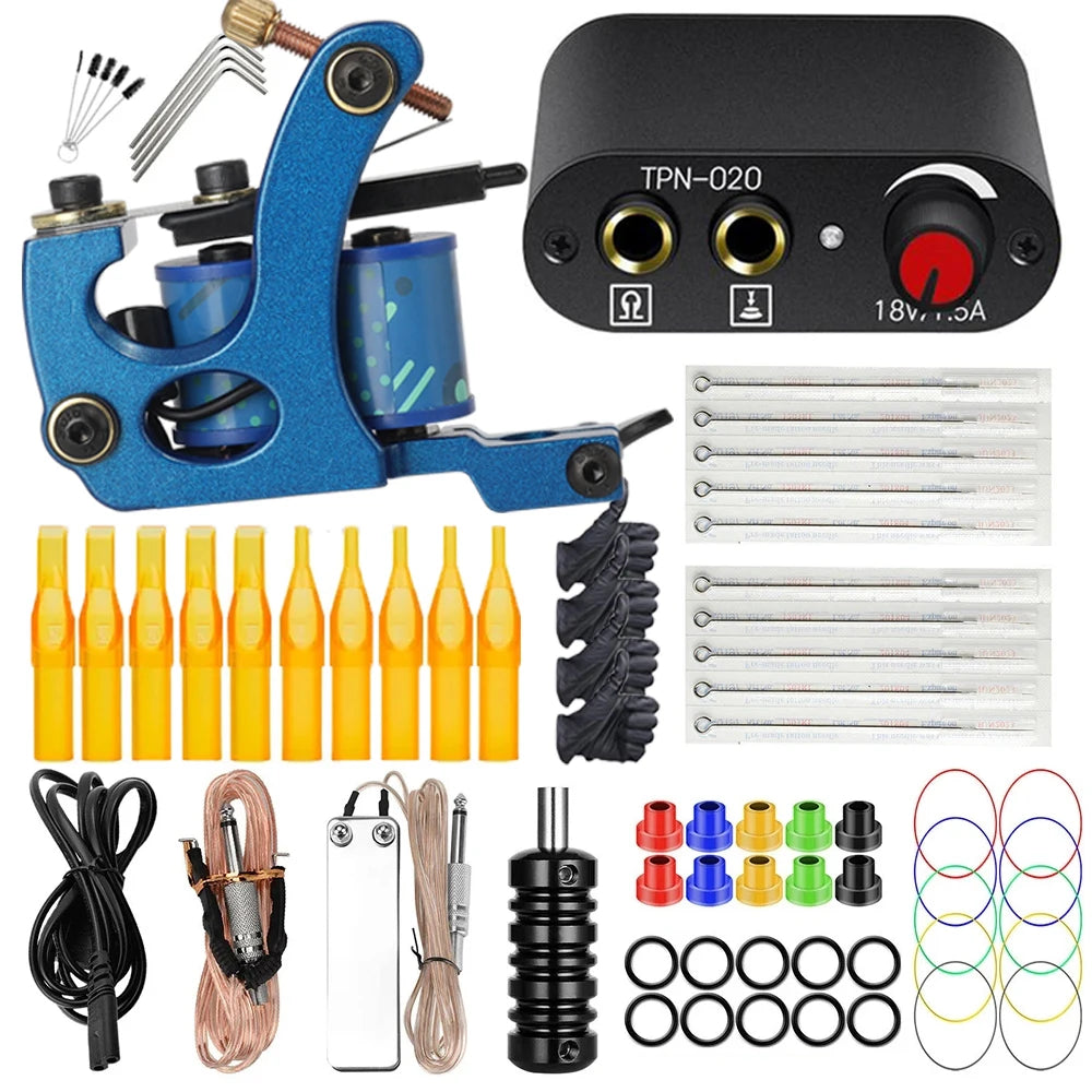 Coils Tattoo Machines Kit Cheap Beginner Tattoo Kit with Power Supply Tattoo Needles Body Arts Supplies for Liner Shader Machine