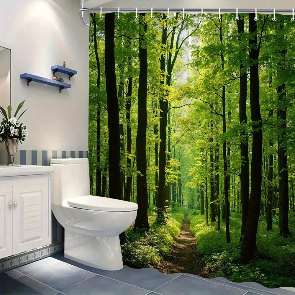 Sunny Forest Path Waterproof Shower Curtain for Bathroom Decor