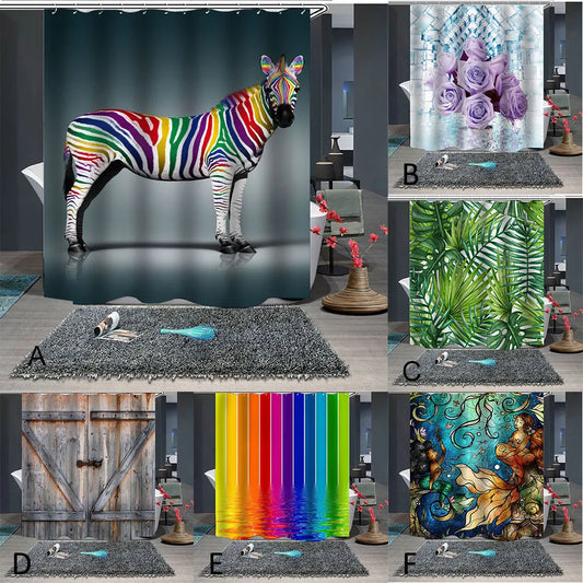 Multiple Styles Of Shower Curtains Landscape Bathroom Curtain Waterproof Polyester Shower Curtain With Hooks For Bathroom