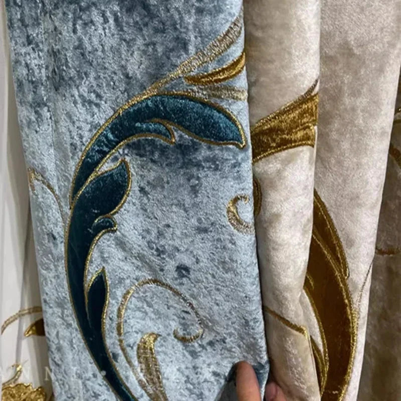 High-end Luxury Villa European-Americancurtains for Living Room and Bedroom Blackout Curtains Custom Blue Embroidered Curtain