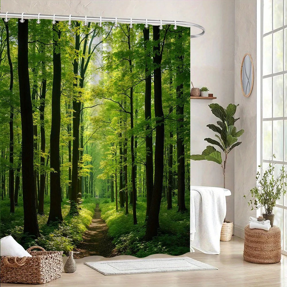 Sunny Forest Path Waterproof Shower Curtain for Bathroom Decor