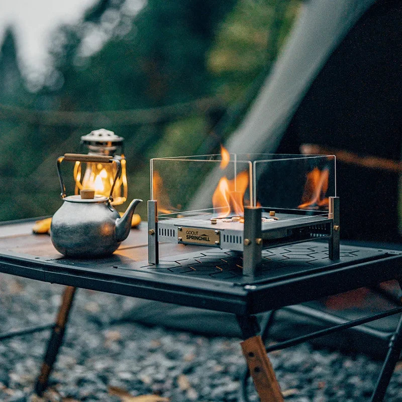 Goout Springhill Outdoor Camping  Stove Campfire Camping Heating Fire Viewing Fireplace Outdoor Glass Burning Table Folding Wood