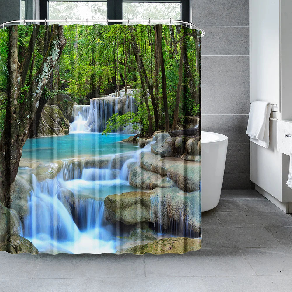 Nature Shower Curtains Woodland Bath Curtain Polyester Cloth Fabric Bathroom Partition with Hooks Scenic Decor Shower Curtain