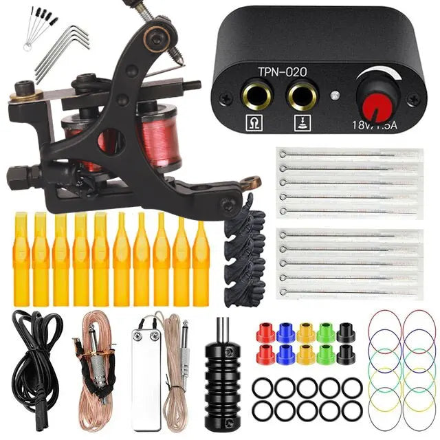 Coils Tattoo Machines Kit Cheap Beginner Tattoo Kit with Power Supply Tattoo Needles Body Arts Supplies for Liner Shader Machine