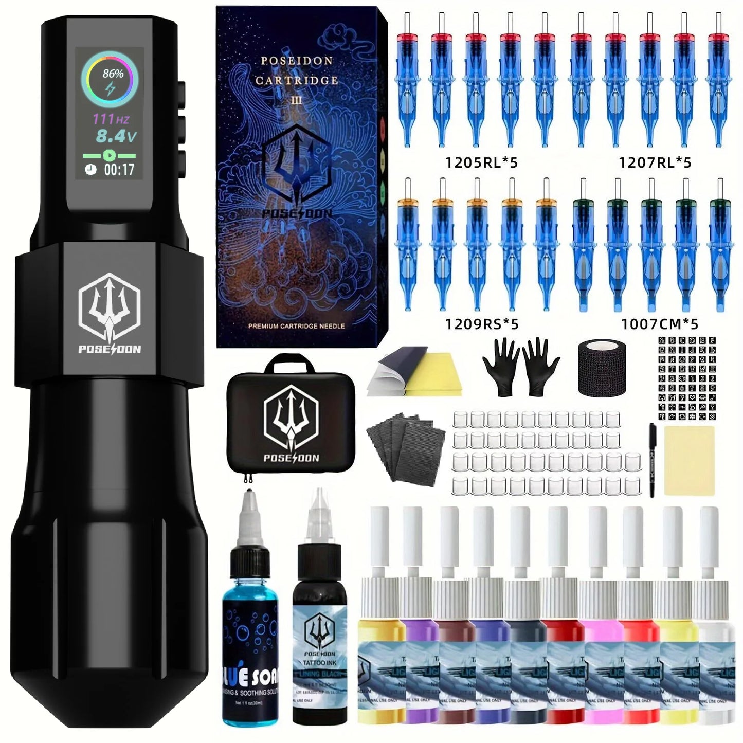 Tattoo Kit Or Tattoo Machnie POSEIDON New Cool Tattoo Pen Kit For Permanent Makeup Tattoo Machine Kit Wireless Tattoo Gun Kit