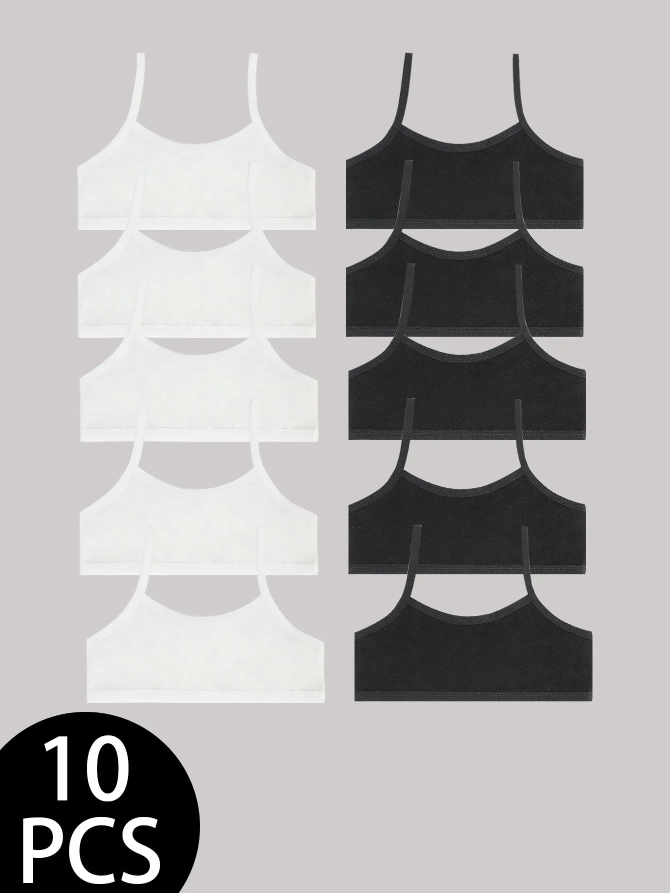 10-Pack Black/White Basic Versatile Girls' Halter Top Tank Tops for Ages 8-12 Teenage Growth Puberty Development Stage