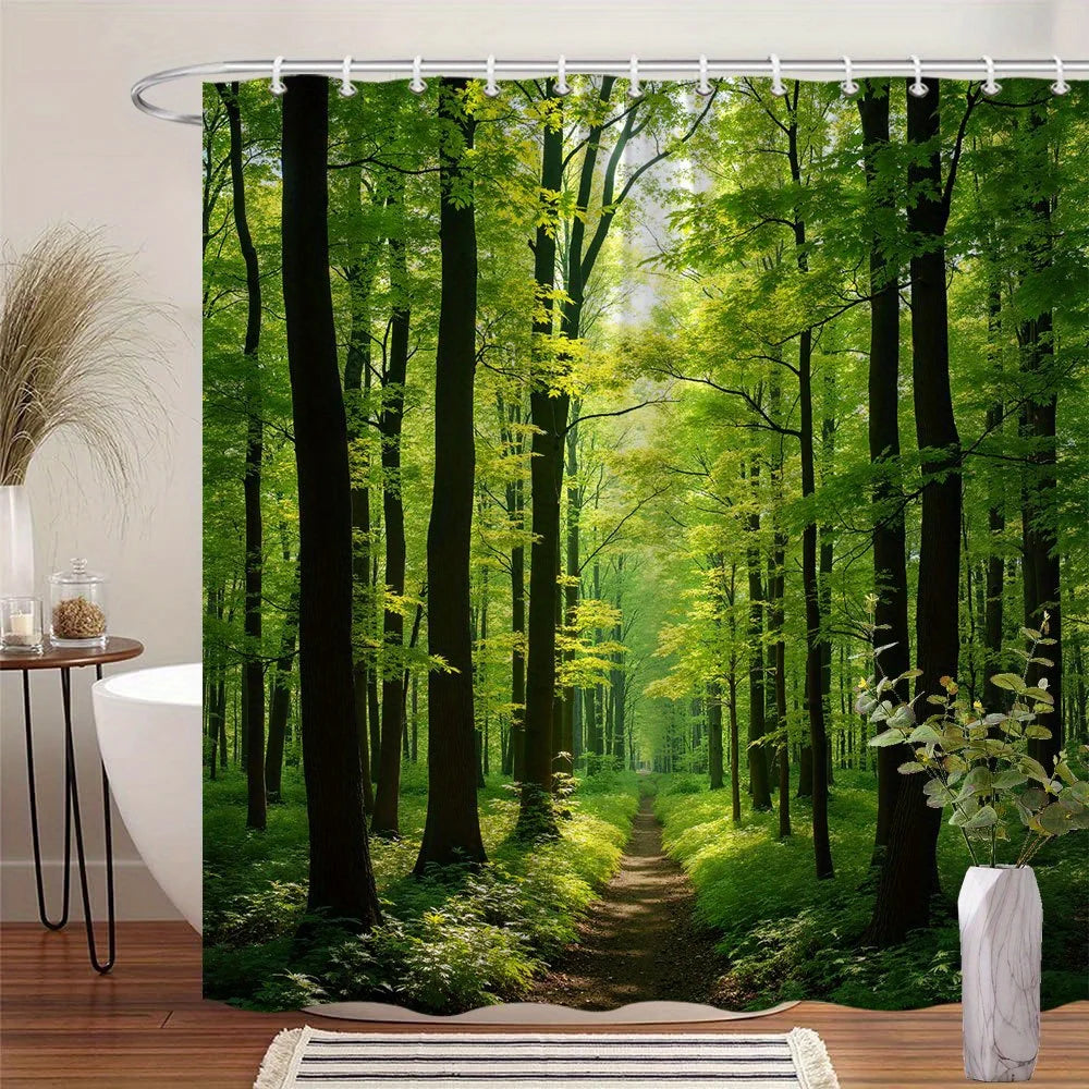Sunny Forest Path Waterproof Shower Curtain for Bathroom Decor