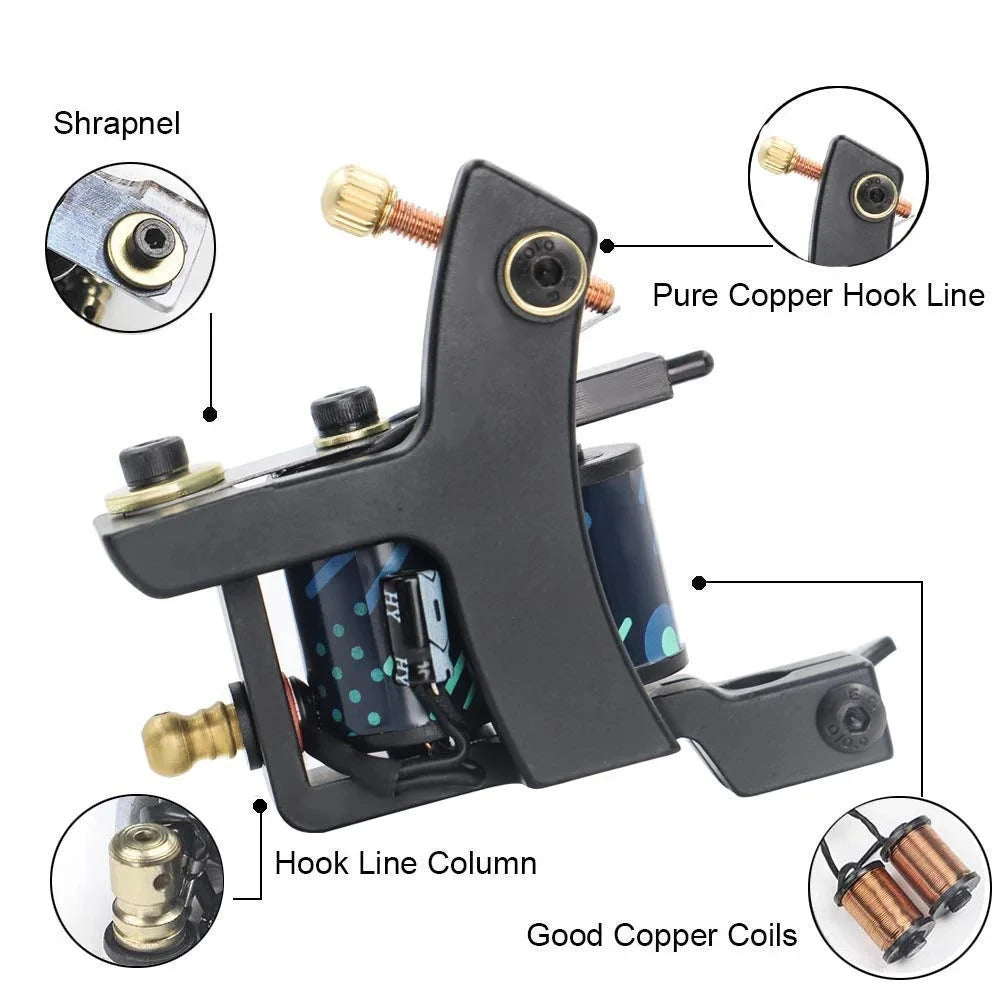 Coils Tattoo Machines Kit Cheap Beginner Tattoo Kit with Power Supply Tattoo Needles Body Arts Supplies for Liner Shader Machine