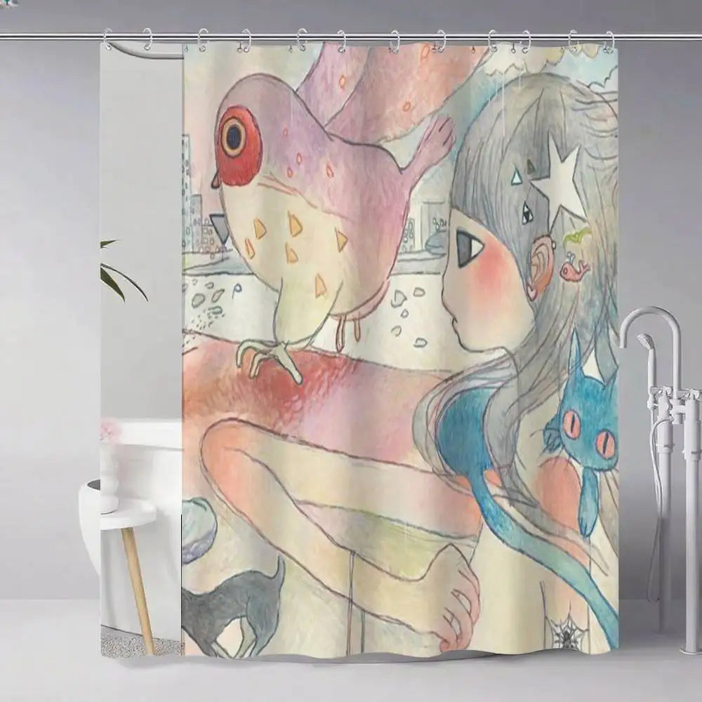 Aya Takano Art Shower Curtains 180cm Polyester Modern Style Bathroom Curtain With Hooks Waterproof Funny Shower Curtain