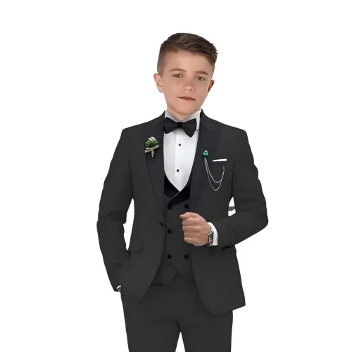 Elegant Burgundy Boy's Suit Set for Wedding, 3 Pieces Suit Set Elagent Tuxedo Sets Blazer Vest Pants Kids Photo Shot Oufit