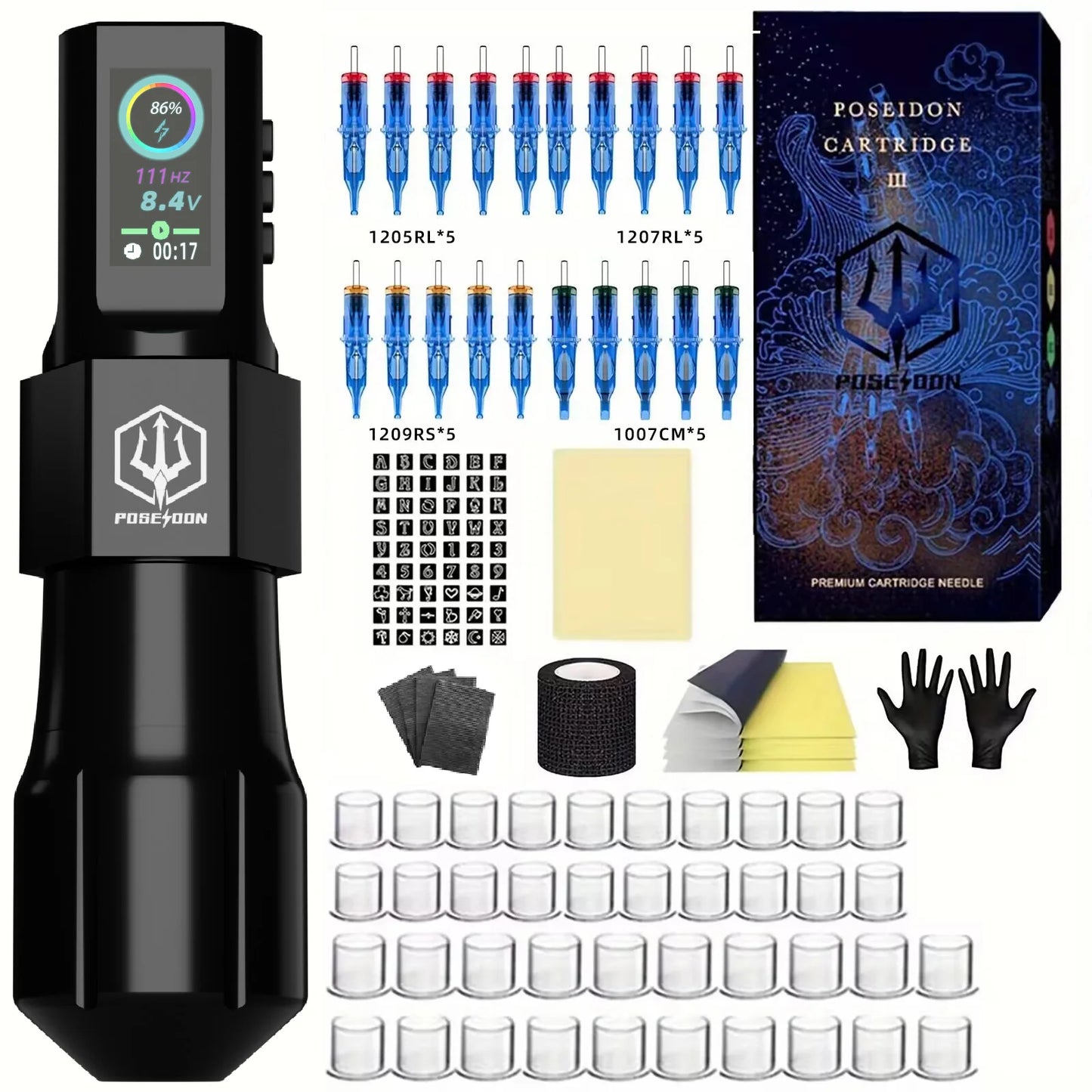 Tattoo Kit Or Tattoo Machnie POSEIDON New Cool Tattoo Pen Kit For Permanent Makeup Tattoo Machine Kit Wireless Tattoo Gun Kit