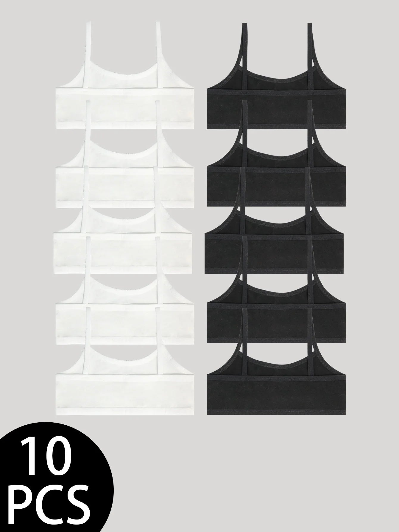 10-Pack Black/White Basic Versatile Girls' Halter Top Tank Tops for Ages 8-12 Teenage Growth Puberty Development Stage